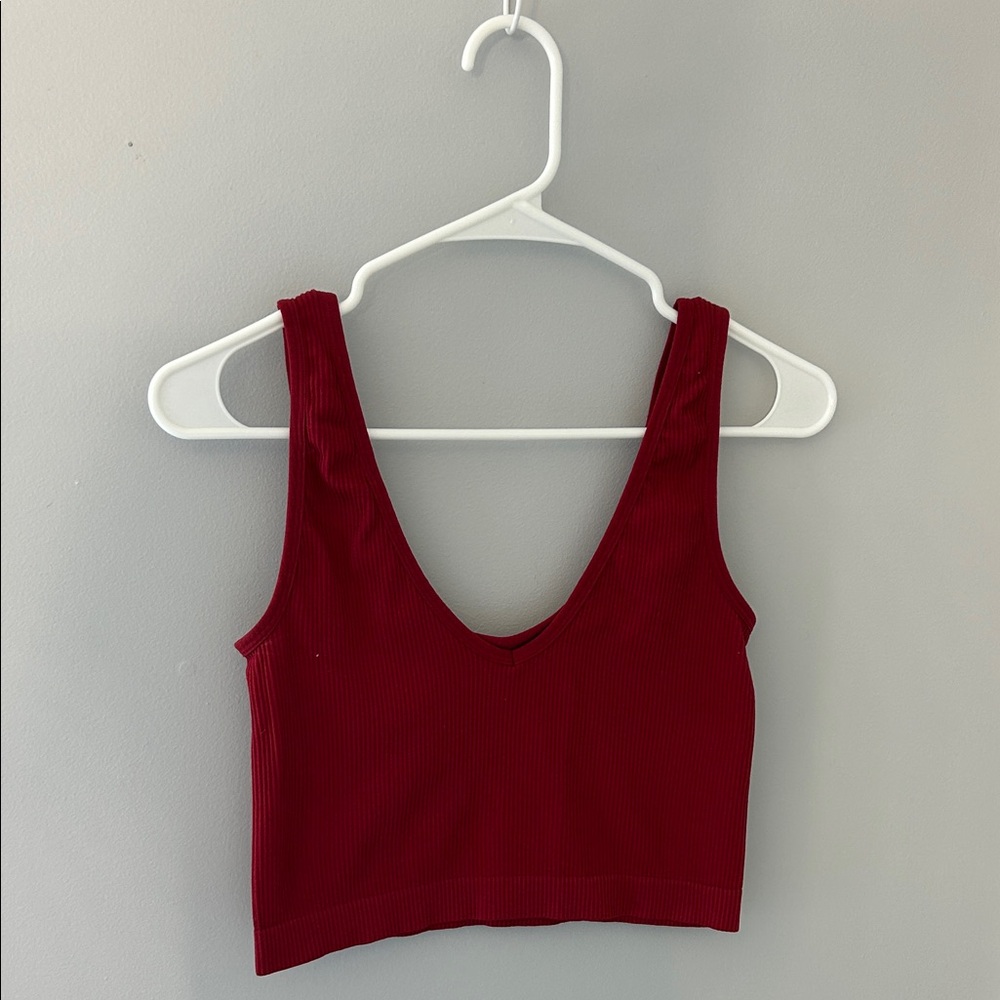 Target Women's Ribbed V-Neck Crop Top - Burgundy